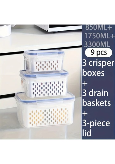 Fochsia 9 Parça Bpa İçermeyen Plastik Gıda Saklama Kabı Seti Assorted Varieties 3 Kutu 3 Süzgeç 3 Kapak Dondurucuya Uygun Sızdırmaz Acı Kahverengi