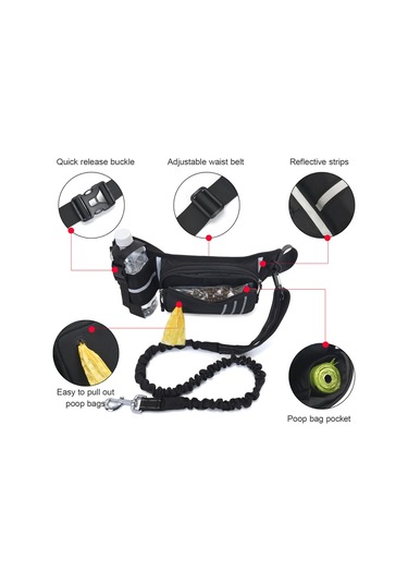 Geeksen Eller Serbest Köpek Tasması Bel Çantası Geri Çekilebilir Bungee'li Yansıtıcı Bel Çantası Kaka Torbası Dağıtıcı Kese Eğitim Yürüyüş Koşu Ve Evcil Hayvanınız İçin Ayarlanabilir Bel Kemeri