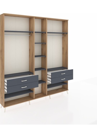 Arges Dolap 11 Raflı 4 Çekmeceli 2 Askılı 220x30x243 Çam-antrasit/antrasit Antrasıt/antrasıt