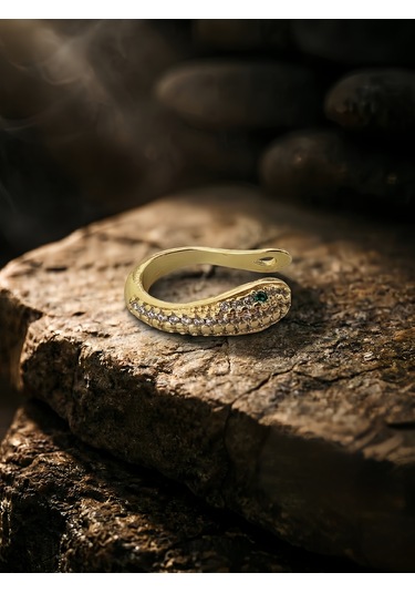 Minimal Yılan Model Taşlı Kıkırdak Cuff Gold Renk Küpe Gold