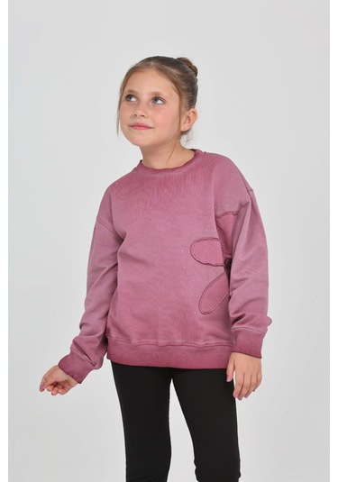 Toontoy Kız Çocuk Çiçek Nakışlı Sweatshirt Mürdüm
