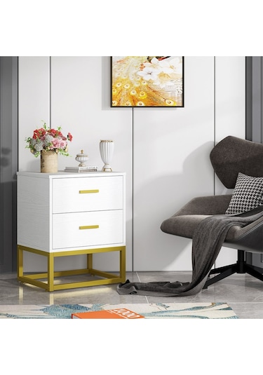 Lodovica Gold Metal Beyaz Komodin