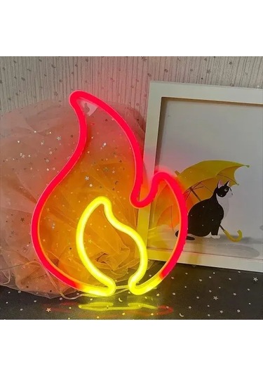 Duvara Asmalı Neon Alev Işık Çok Renkli
