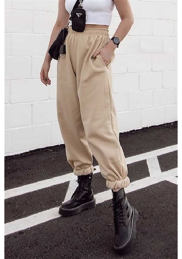 Madmext Mad Girls Camel Paça Lastikli Oversize Kadın Eşofman Mg324-camel Camel