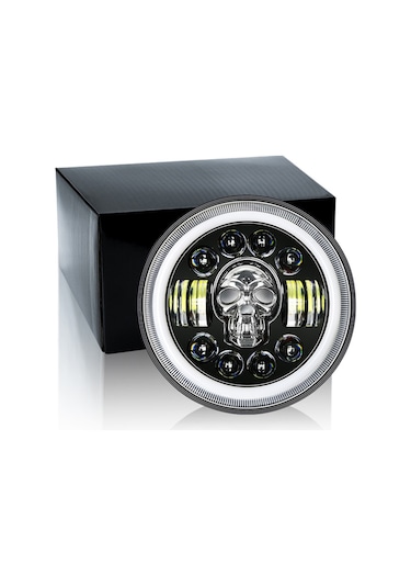 Hallow-7 İnç Motosiklet Far Yuvarlak Rgb Kafatası Far Melek Lmk00160