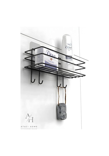 Atacı Atacı Paslanmaz 3'lü Set Yapışkanlı Banyo Düzenleyci Duşakabin Şampuanlk Kanca Rafı Wc Kağıtlk Ve Havluluk Siyah