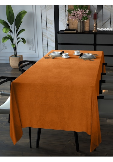 Portakal Rengi Kadife Dokulu Masa Örtüsü Dertsiz Velvet Touch Serisi Portakal Rengi