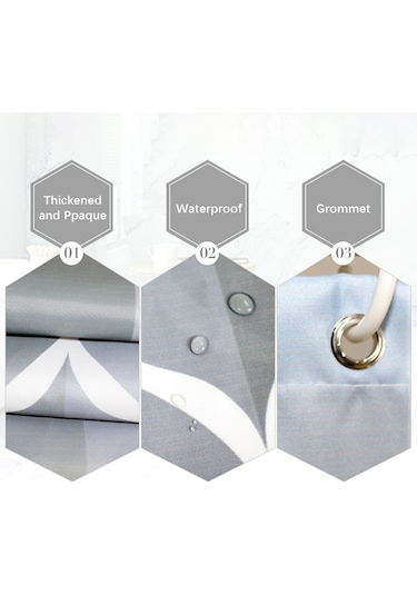 Shineyee Banyo İçin Su Geçirmez 200x200 Cm Kalın Poliester Perde - Basit Damla Desenli 1 Adet + 12 Adet İğne Gri