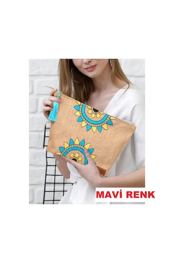 Ju Yaratıcı Tasarım Hasır Kadın Portföy & Clutch Üçgen Çanta