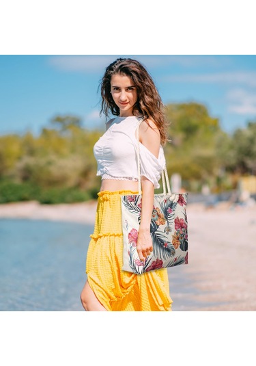 Lichen Büyük Plaj Tote Çanta Fermuarlı Kanvas Bez Çanta Halat Çok Renkli