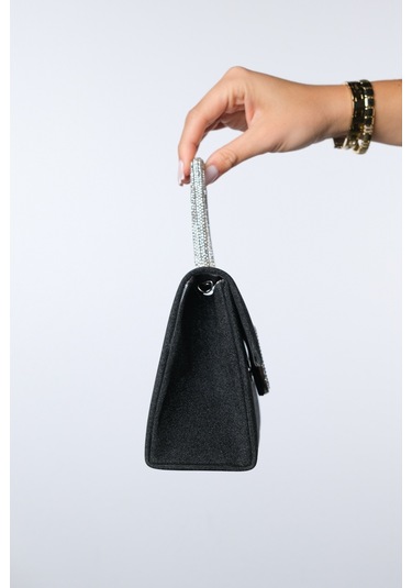 Valeria Siyah Simli Taşlı Kadın El Çantası Siyah Simli