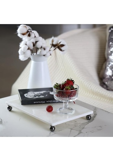 Akayev Mermer Beyaz 30x20 Cm Füme Boncuk Ayak Sunumluk