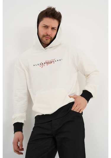 Alexandergardı Özel Unisex Baskılı Kapüşonlu Kanguru Cepli Sweatshirt Unx-0017602 Ekru