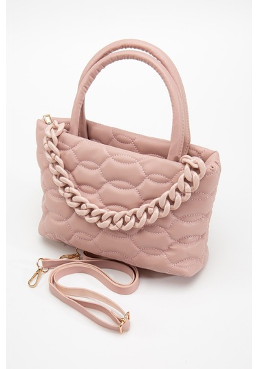 Kapitone Dikişli Zincirli Pembe Kadın Omuz Çantası-1984 - Pembe
