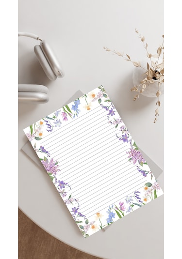 20 Adet 20x28 cm Boyutunda Çiçekli Mektup Kağıdı/not Kağıdı Model 6