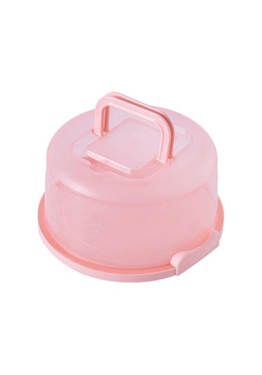 Plastik Pasta Kutusu, Kilitlenebilir Kapaklı Yuvarlak Pasta Saklama Kutusu Pembe