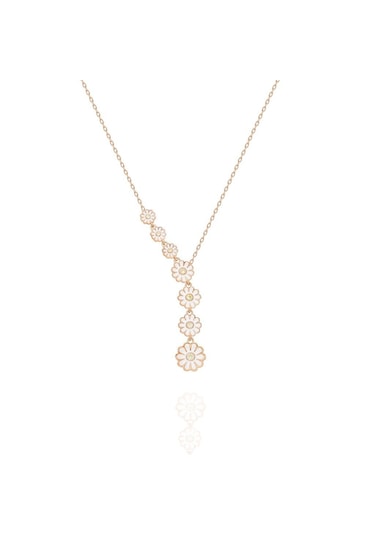 Modahilye - 925 Ayar Gümüş Rose Gold Sıralı Papatya Kolye Rose Gold