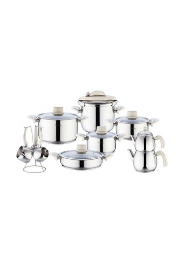 Pierre Cardin Royalty 18 Parça Çelik Tencere Seti Ekru Çelik