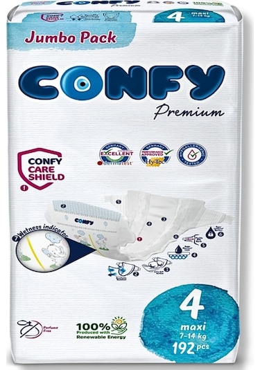 Confy Premium 4 Numara Bebek Bezi Maxi 7 - 14 KG 192 Adet
