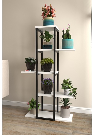 Bofigo 5 Raflı Çiçeklik Rafı Saksılık Standı Dekoratif Aksesuar Rafı Saksılık Papatya Beyaz Beyaz