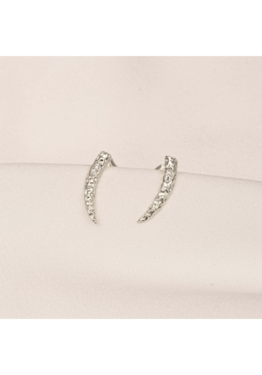 Altın Küpe - 14 Ayar Altın Minimal Taşlı Dövülü Küpe Sarı