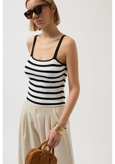 Çizgili Askılı Bluz Renkli