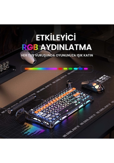 Gravastar Mercury K1 Pro Rgb Kablosuz Mekanik Gaming Klavye, Alüminyum Çerçeveli, İngilizce Q, Cyber