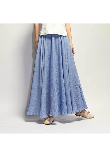 Kadın Zarif Yüksek Bel Keten Maxi Etek Yaz Bayanlar Rahat Elastik Bel 2 Katmanlar Etekler Saia Feminina Açık Mavi