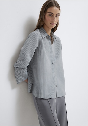 Mavi - Tencel Liyosel Karışımlı Çizgili Gömlek 1211374-88069 Yeşil