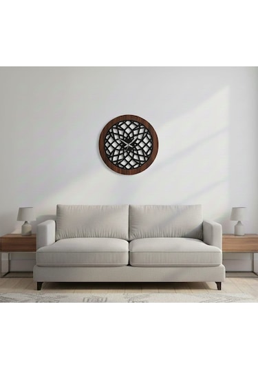 Nexus Modern Ahşap Duvar Saati Dekorasyon 45 Cm Ceviz - Siyah Renk Siyah Ceviz
