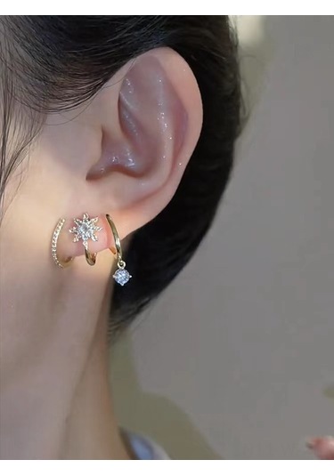 Wezone Küçük Tasarım Zirkonlu Sekiz Yıldızlı Moda Küpeler - Elegan Kadınlar İçin Dayanıklı Ve Şık Takı Diğer