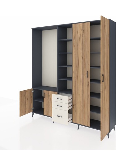 Hyperion Dolap 13 Raflı 3 Çekmeceli 4 Kapaklı 220x44x243 Antrasit-çam/aytaşı Atlas Çam/aytası