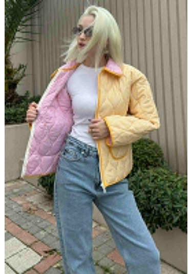 Sarı Pötikareli Cepli Kadın Mont Mg2488 Sarı