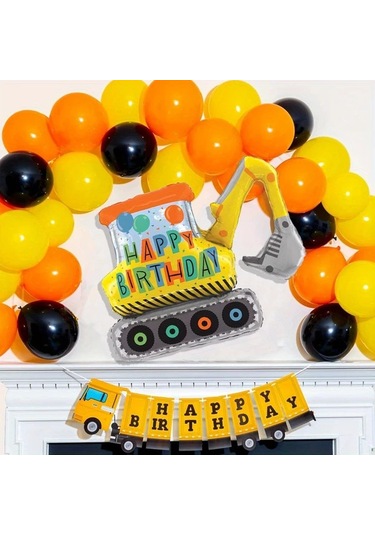 Willowhaven 1 Adet 39 İnç Yeni İnşaat Ekskavatörlü Mutlu Yıllar Folyon Balon Parti Dekorasyonu Multicolor Çok Renkli