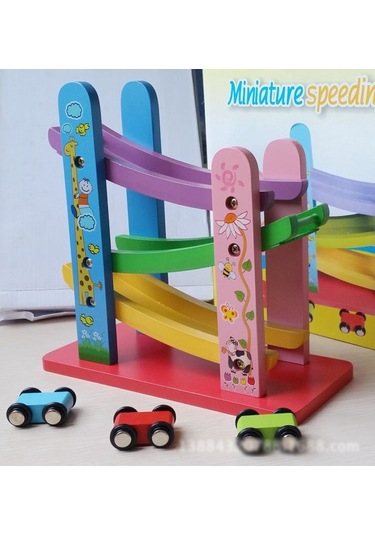 P56 Ahşap Araba Kaydırma Minyatür Arabalar Yarış Pisti Rampa