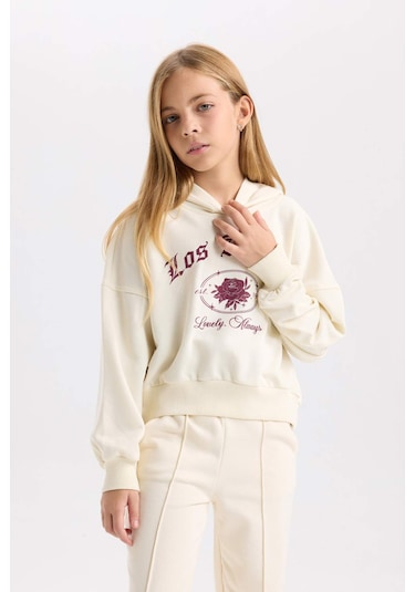 DeFacto Kız Çocuk Ekru Oversize Geniş Kalıp Kapüşonlu Baskılı Sweatshirt D7041A824WNER99 DeFacto Kız Çocuk Ekru Oversize Geniş Kalıp Kapüşonlu Baskılı Sweatshirt D7041A824WNER99