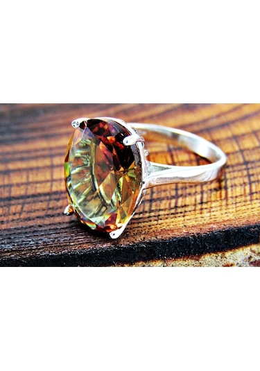Gümüş Zultanit Oval Büyük Taşlı Kadın Yüzük