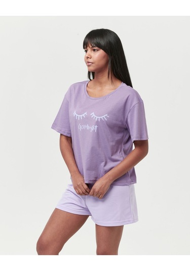 Bella Dossi Pamuklu Kısa Kollu Baskılı Kadın Şortlu Pijama Takımı Lila