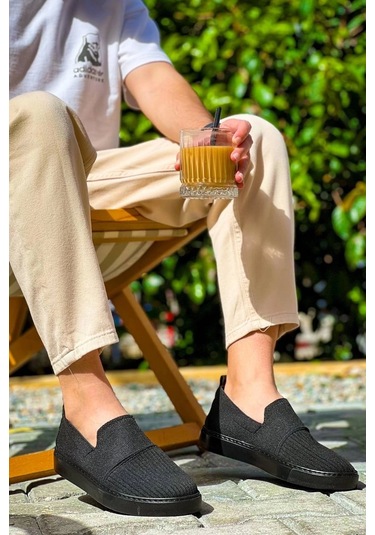 Siyah Triko Siyah Yüksek Taban Bağcıksız Günlük Erkek Ayakkabısı Siyah1 Siyah