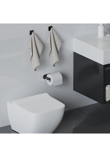 Ulzyvf Yapışkan Tuvalet Tutucu, Modern Siyah Kendi Kağıdı, Pratik Banyo Aksesuarı, Kolay Kurulum Siyah