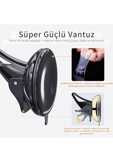 Essager Süper Güçlü Vantuzlu Torpido Üstü Araç İçi Telefon Tutucu Kilit Mekanızmalı Araç Tutucu