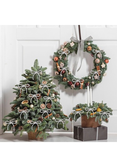 Geeksen Beyaz Bow Şekilli Parlak Noel Ağaçları Süsü, 12 Adet, Klipsli Montaj, Noel Atmosferi, Dayanıklı Ve Taşınabilir