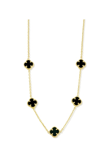 14k Altın Kaplamalı 925 Ayar Gümüş Granada Saray Yoncaları Kolye - Siyah Oniks 23182802 Altın