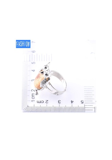 Siyah Akik Metal Baykuş Dışbükey Doğal Kristal Kakma Ayarlanabilir Yüzük Çok Renkli