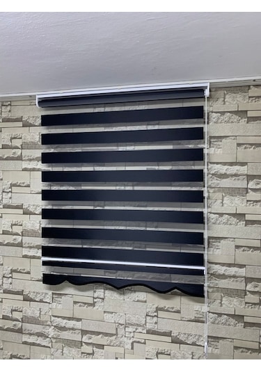 Siyah Renk Bambu Zebra Perde (Etekli)