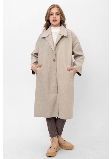 Pastelastore Oversize Kaşe Kaban 2116 Açık Gri