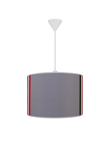 Silindir Kumaş Avize Sarkıt - Siyah Beyaz Kırmızı Şeritli Gri