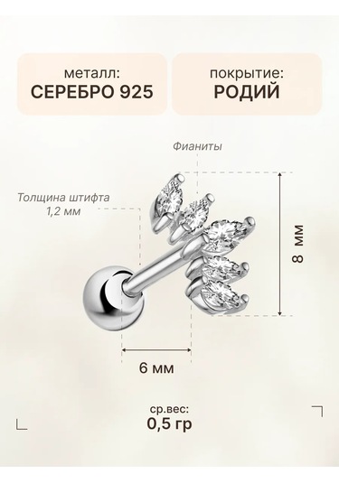 Zoloto Russkih 925 Ayar Gümüş Kulak Memesi Ve Helix Piercing Labret 47325310 Gri