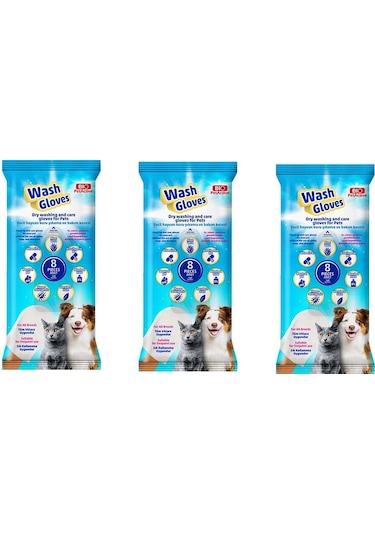 Bio Pet Active Wash Gloves Kuru Yıkama Ve Bakım Kesesi 3 x 8'li