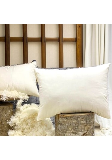 %100 Merinos Boncuk Kuzu Yünü Dolgulu Yastık 50 X 70 Cm Ebat 1000 Gr Orta Sertlik Koruyucu Hediyeli Beyaz